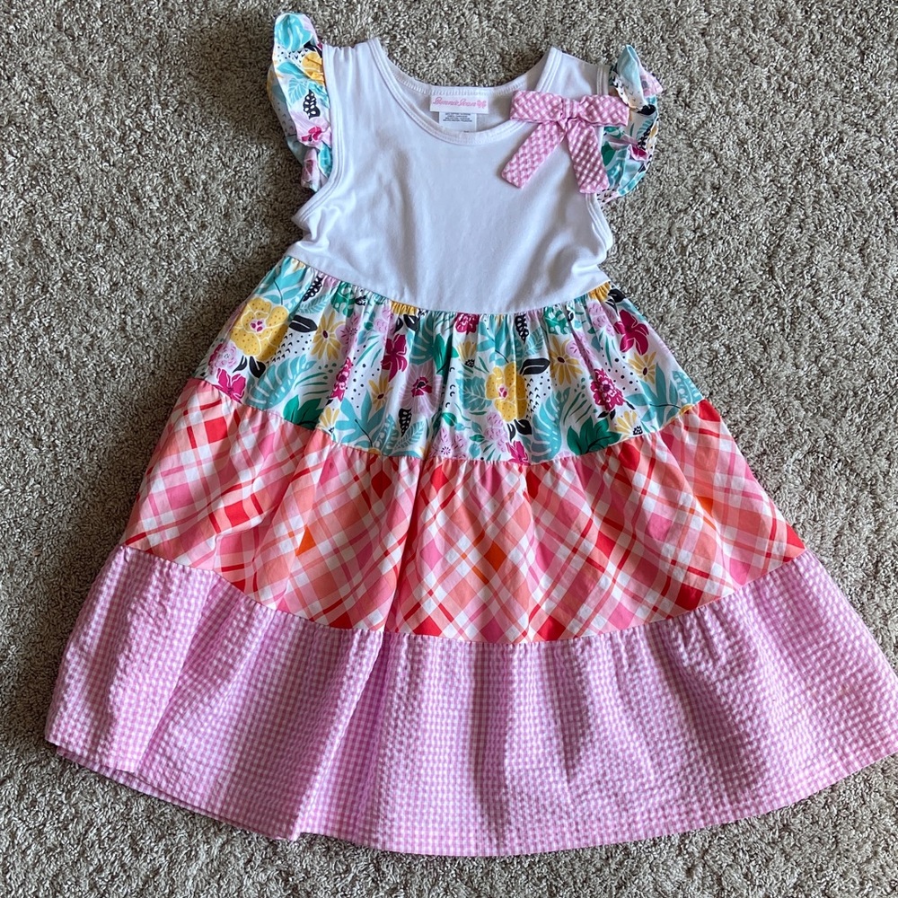 Bonnie Jean Pink and White Floral Plaid Dress